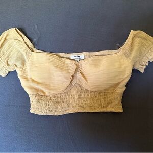 Cropped Yellow Shirred Blouse